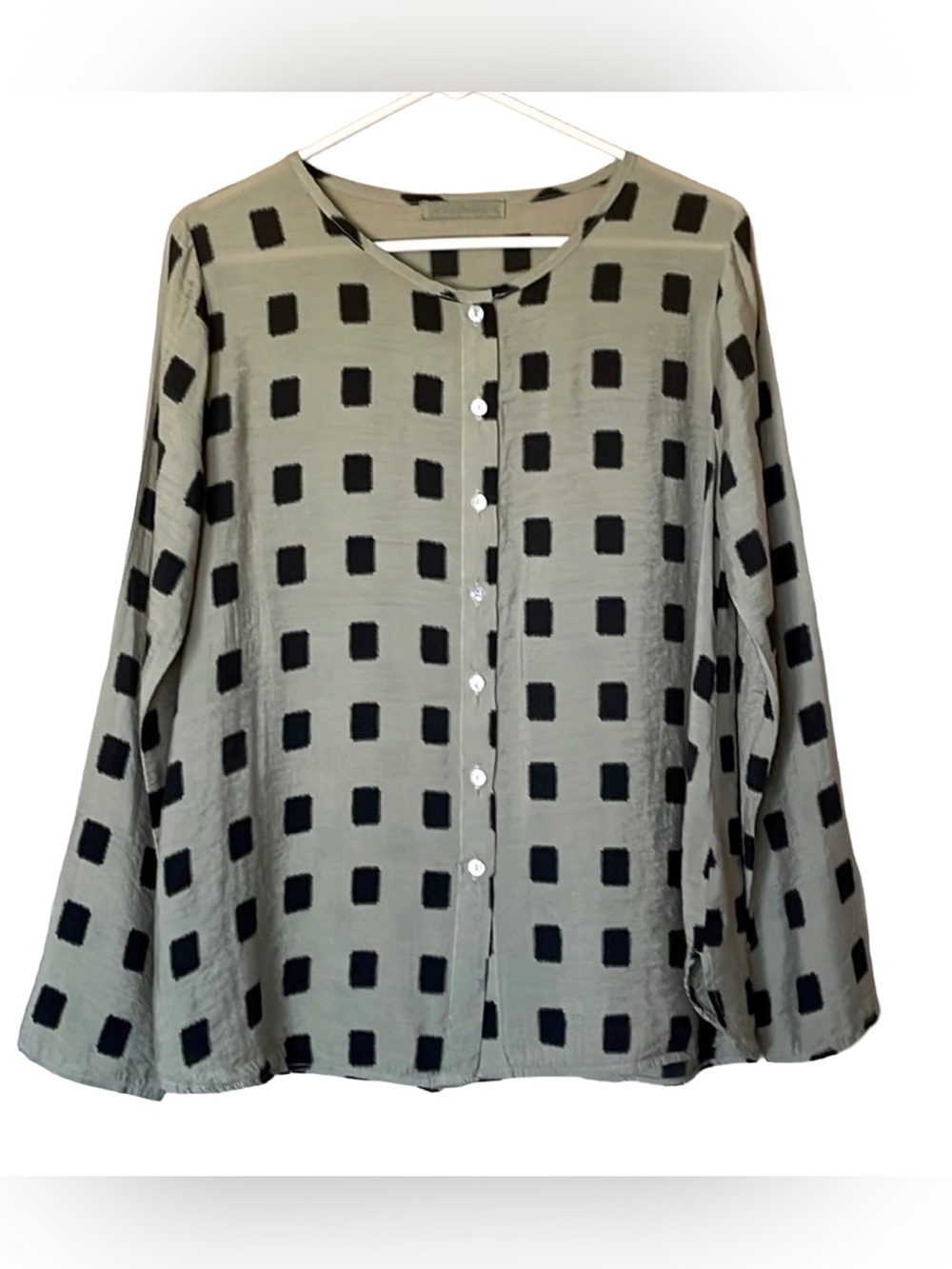 CUT LOOSE Button Front Blouse Black Olive Geometric Long Sleeve Women’s XS